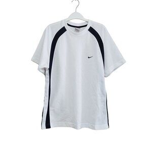 Nike Athletic Shirt  Men's Size Large White Blue Polyester Short Sleeve Crew Tee